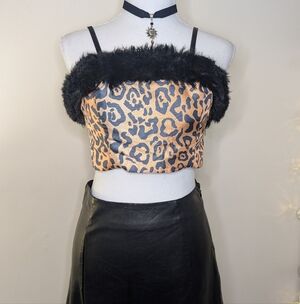 Leopard Print Crop Top with Fur Trim